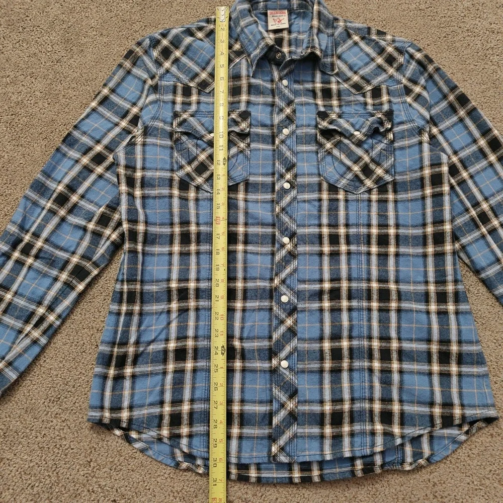 True Religion Mens XXL Blue Plaid Flannel Western Pearl‎ Snap Shirt MP4BL68VYFK